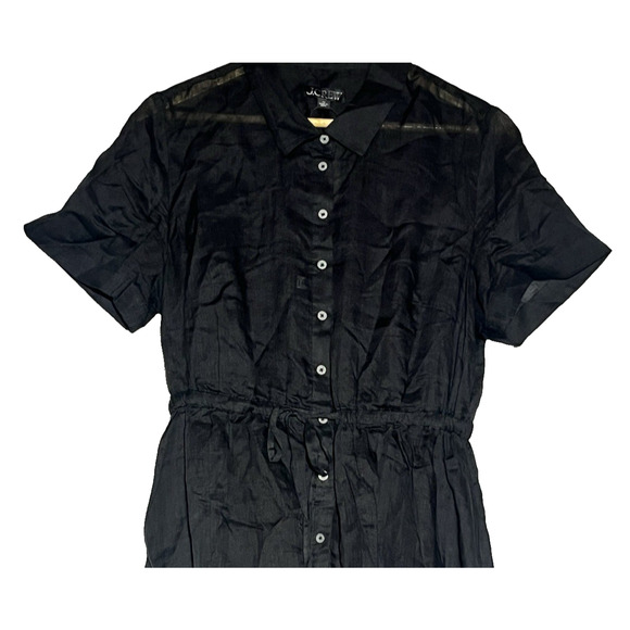 J Crew Cerise Shirt Dress in Ramie Size 12 Black Midi Ramie Lightweight Classic - Picture 3 of 12